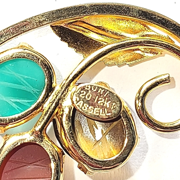 CASSELL GF SCARAB PIN BROOCH - GOLD-FILLED, GENUINE STONES - Picture 3 of 6